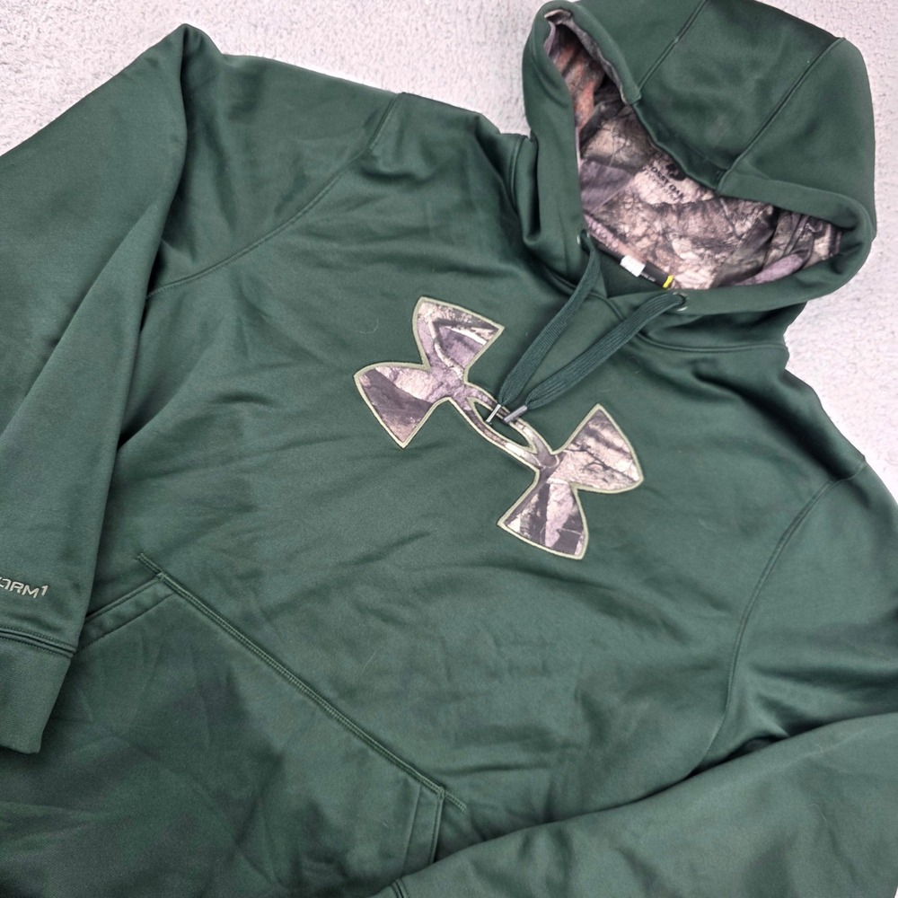 Under Armour Hoodie Mens Large Green Storm1 Camo Big Logo Pullover